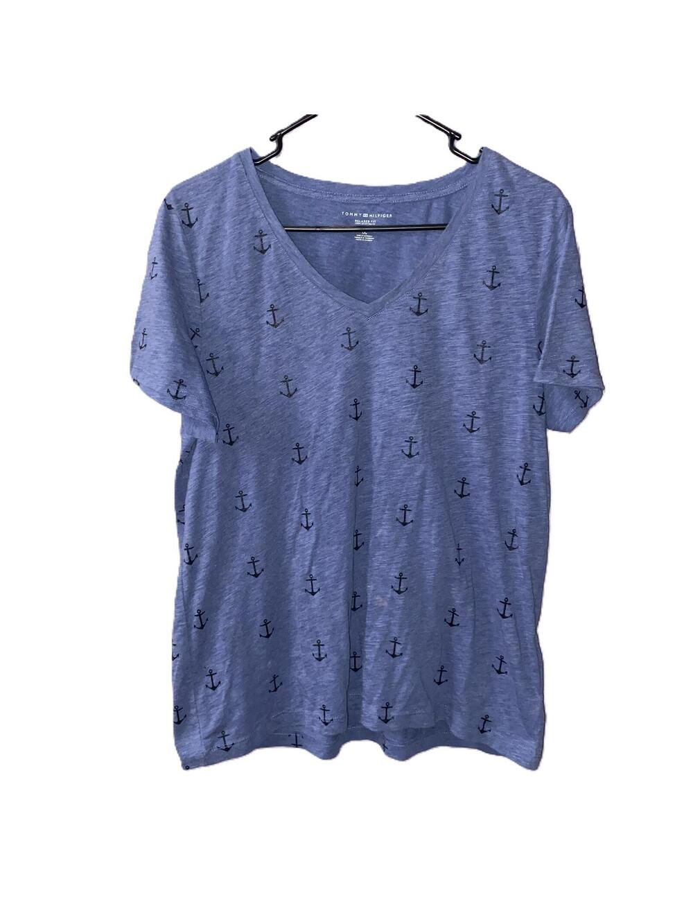 Tommy Hilfiger Blue Anchor Tee Coastal Nautical Y2K Relaxed Fit Large Beachy Top